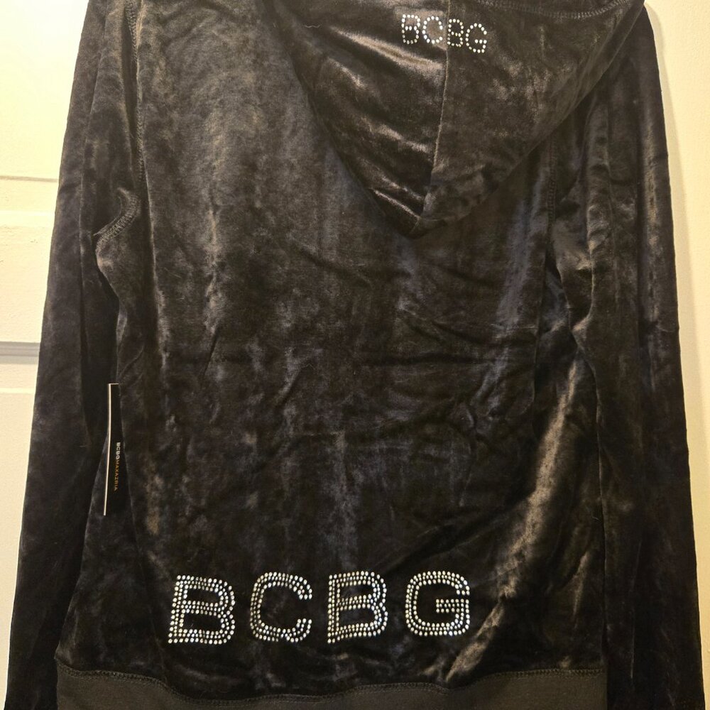 NWT BCBG MAXAZRIA Black Velour Zip-Up Hoodie & Capris Set Women's Size XLARGE - Picture 2 of 9